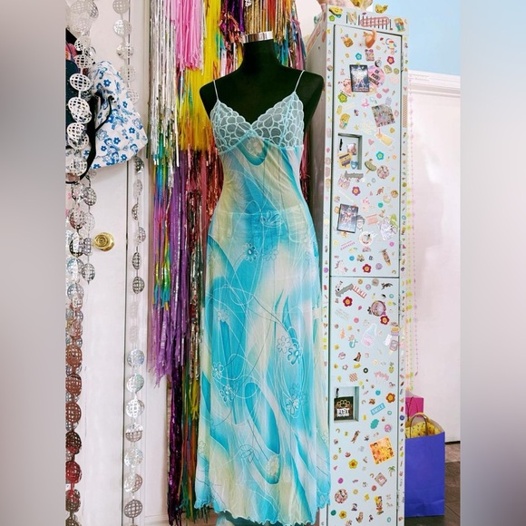 La SENZA Other - Vintage Y2K 2000s La Senza sheer blue and white maxi slip dress with lace